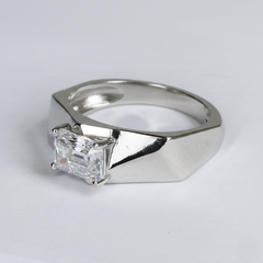 Sterling Silver Emerald-Cut Solitaire Signet Ring for Him