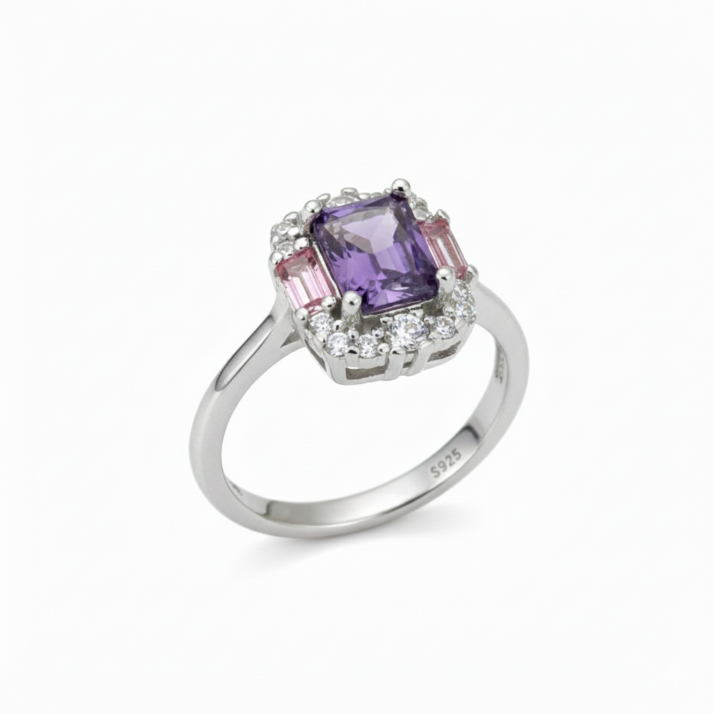 Silver Royal Orchid Halo Cocktail Ring For Her