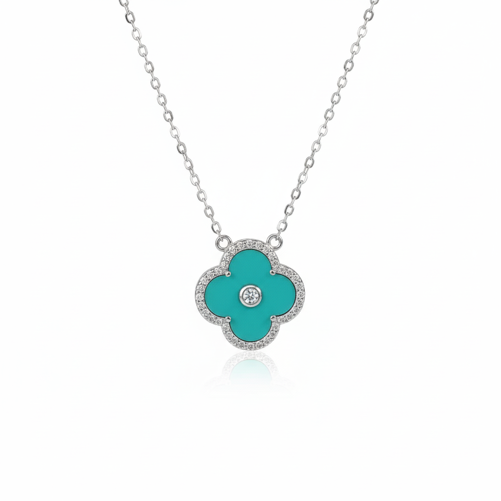 Silver Turquoise Clover Pendant