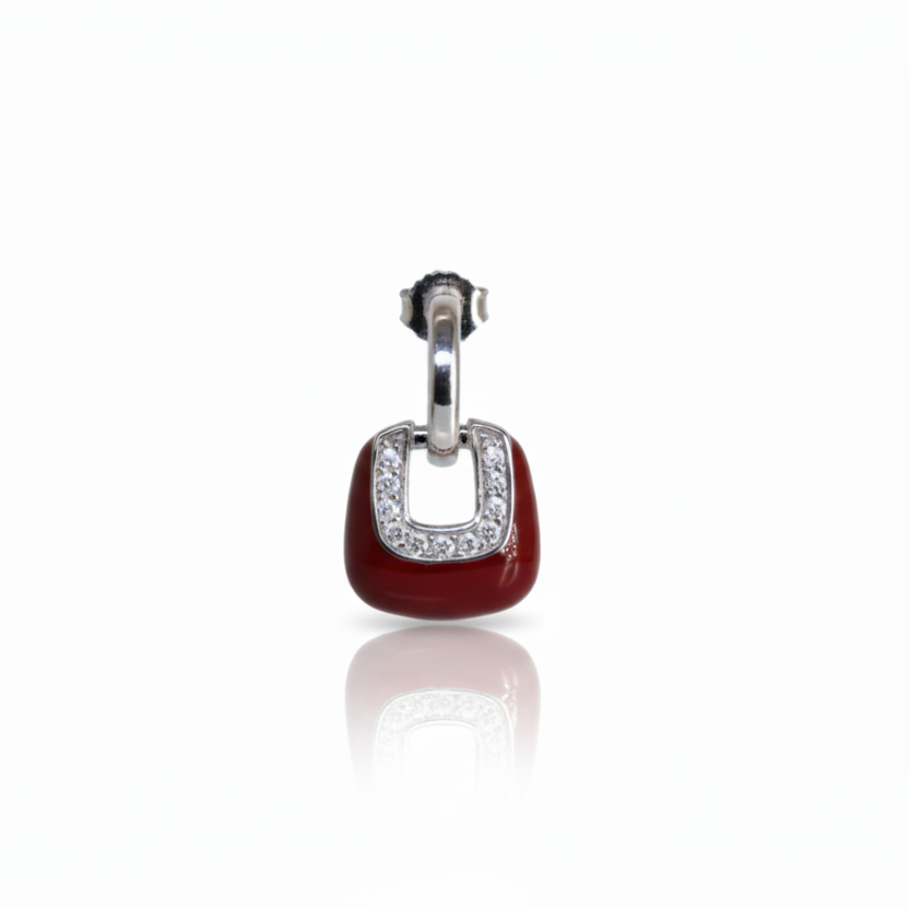 Silver Bordeaux Red Long Earring