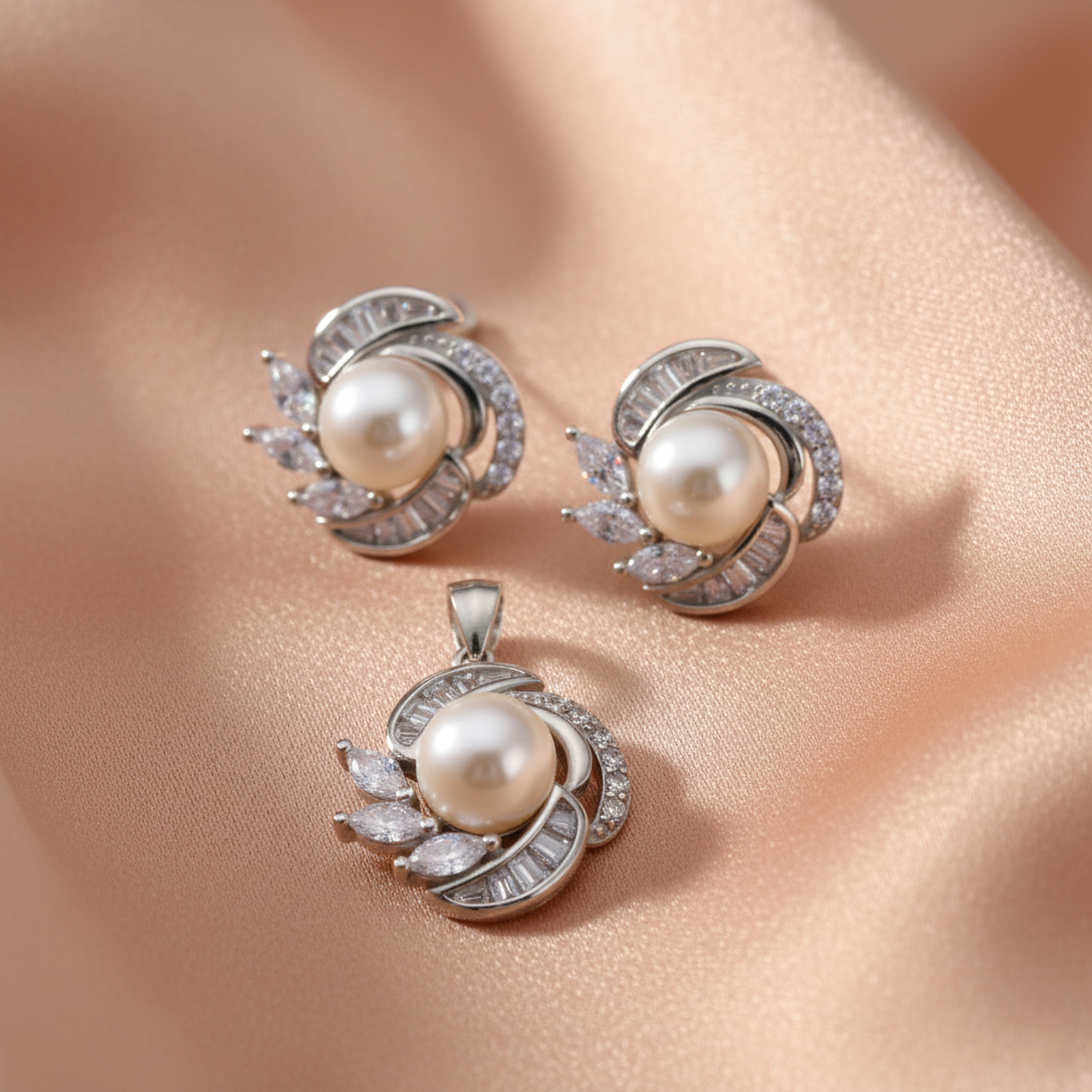 Silver Fancy Pearl Shimmering Pendant set