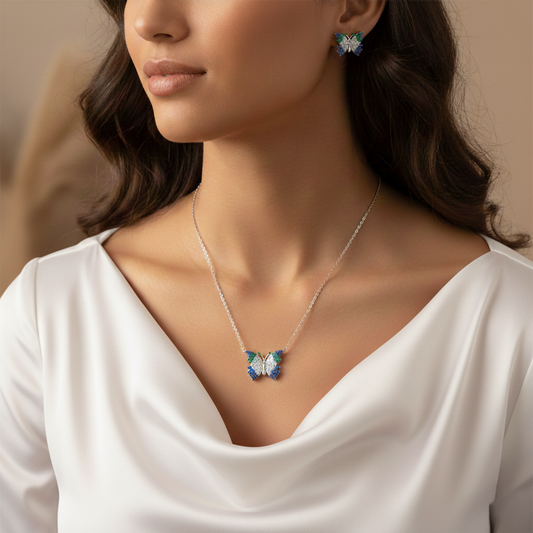 Silver Virtue Blue Butterfly Set