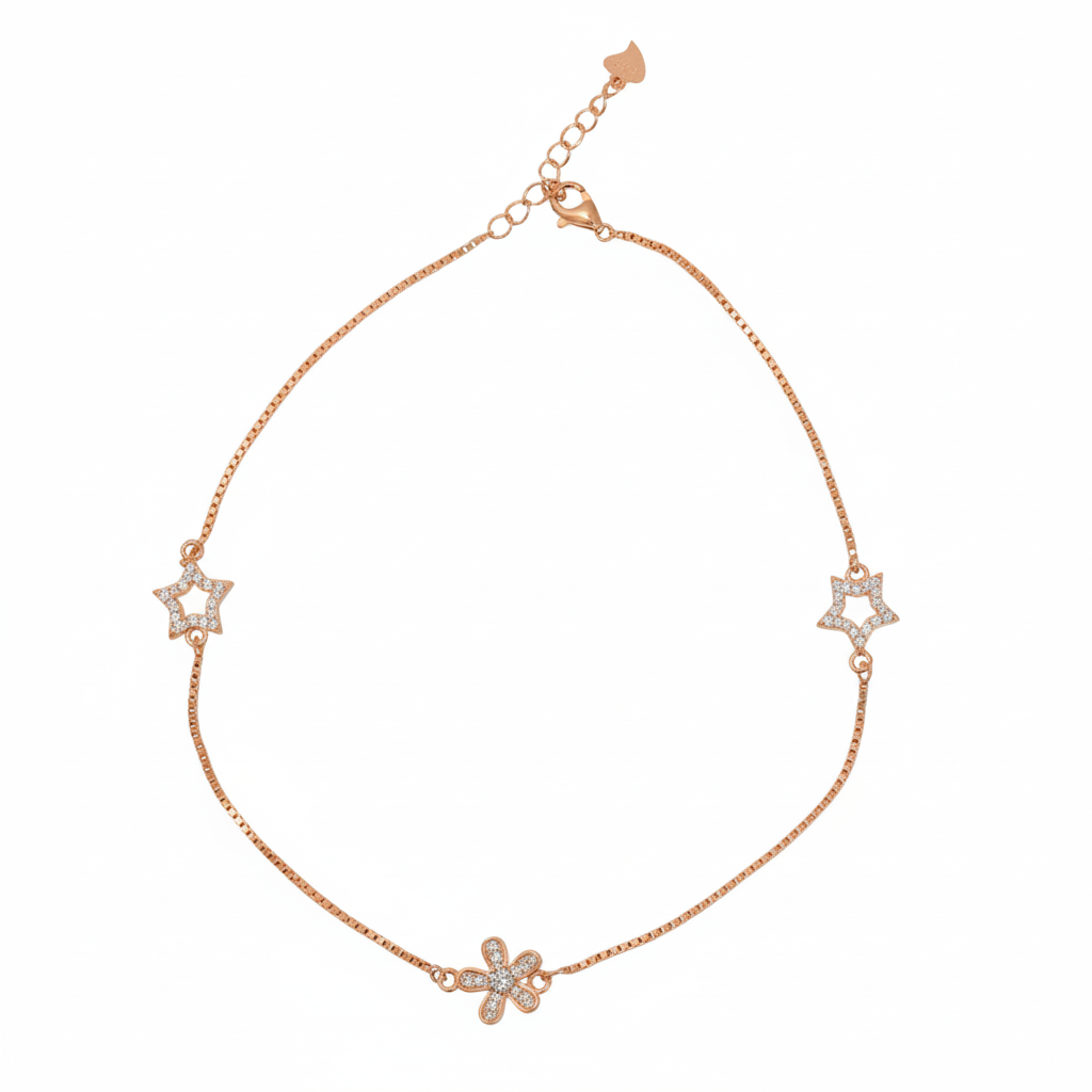 Rose gold Flower and Star Anklet