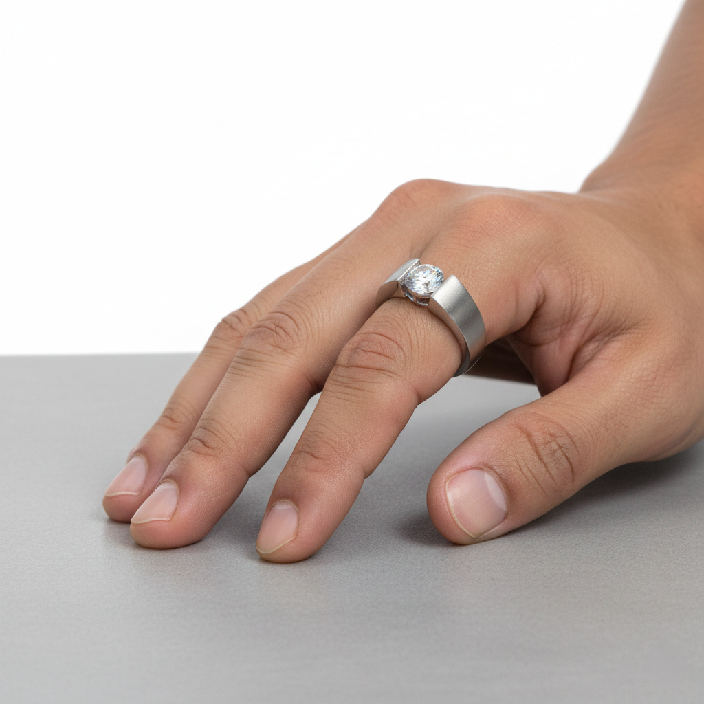 Stardust Meteorite Notched Ring in Sterling Silver