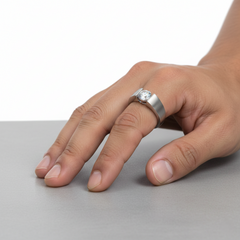 Stardust Meteorite Notched Ring in Sterling Silver