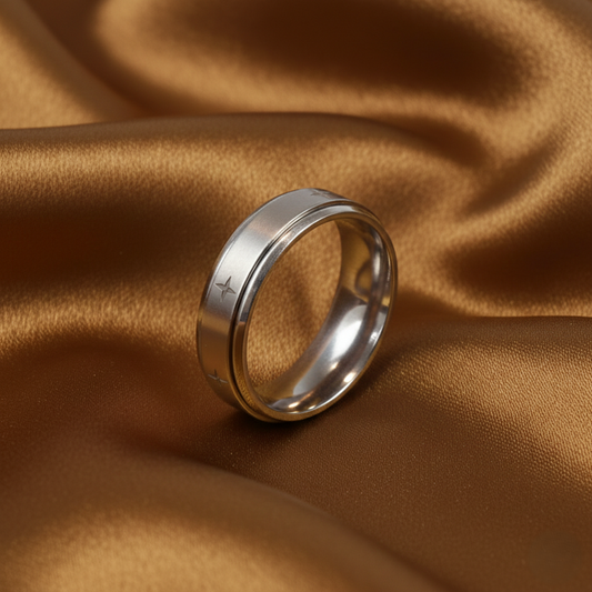 Silver zenith Star spinner Band ring For him