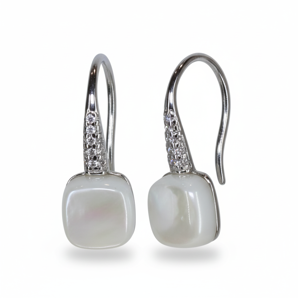 Silver White mother of Pearl French Hook earrings