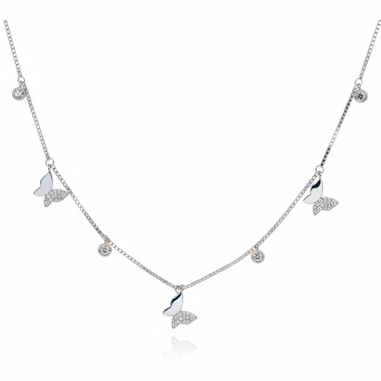 Silver Elegant Butterfly Pave Necklace