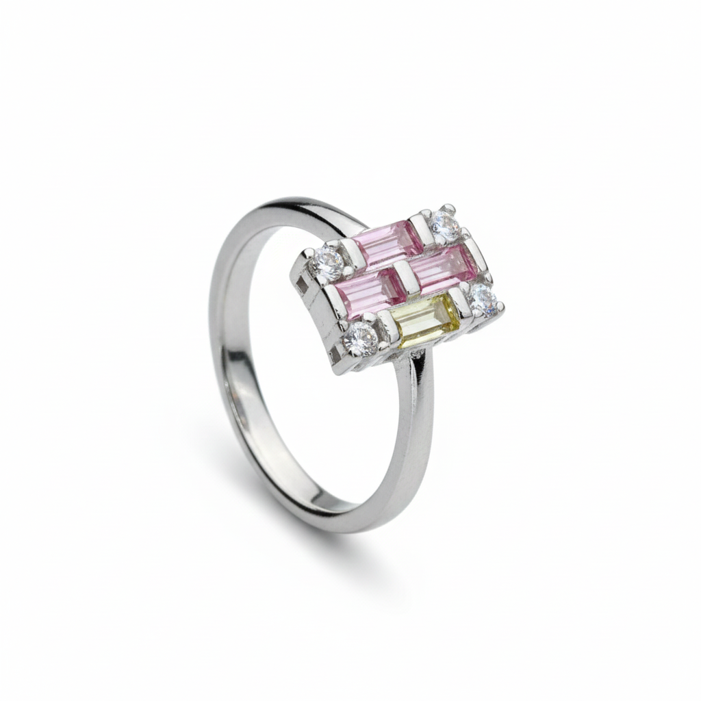 Silver Radiant Geometric Cluster Ring For Her