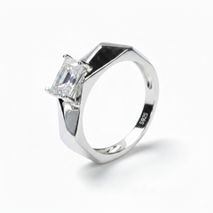Sterling Silver Emerald-Cut Solitaire Signet Ring for Him