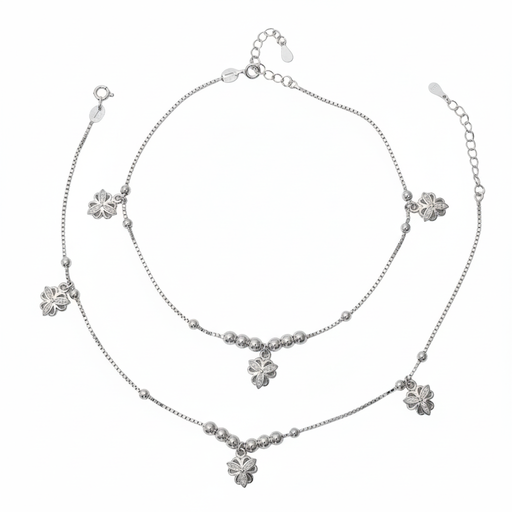 Silver Blossomed Flower Anklet