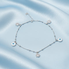 Silver Evil eye and Sun charms Anklet