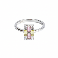Silver Yellow & Pink Cluster Halo Ring For Her