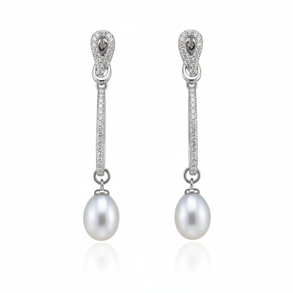 Silver Knot Pearl drop hanging Earrings