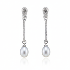Silver Knot Pearl drop hanging Earrings