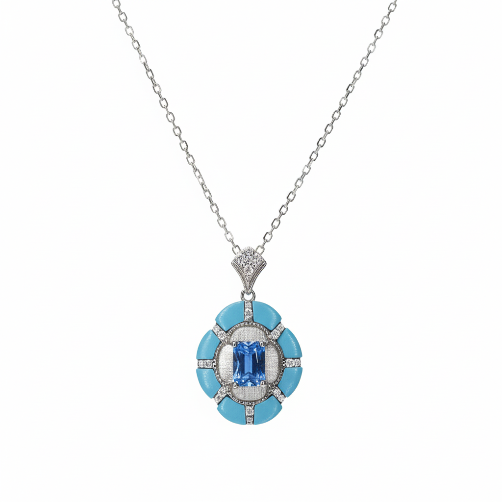 Silver Santorini sunset Turquoise Blue Luminous Pendant