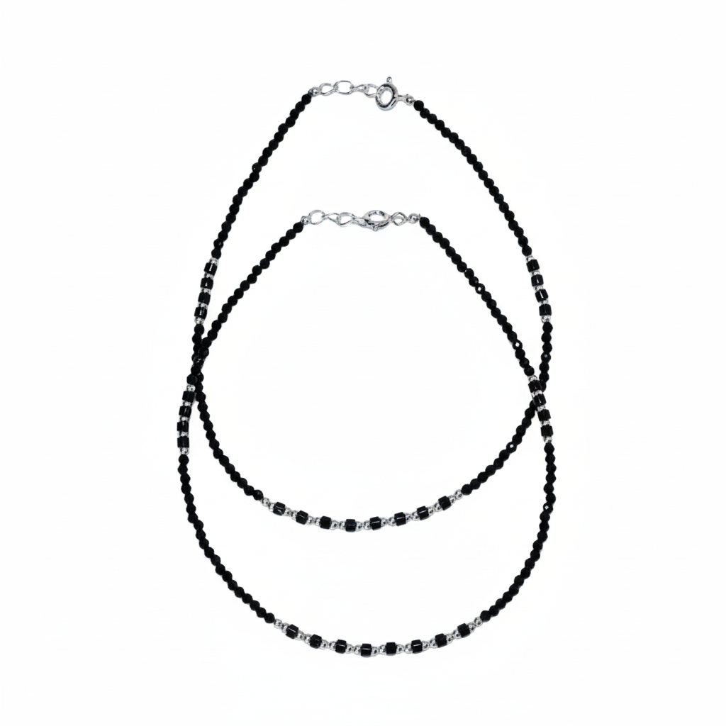 Silver Modern and classic Black beads Design Anklets For her