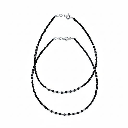 Silver Modern and classic Black beads Design Anklets For her