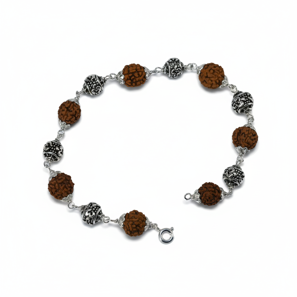 Silver Om Rudraksh Bracelet