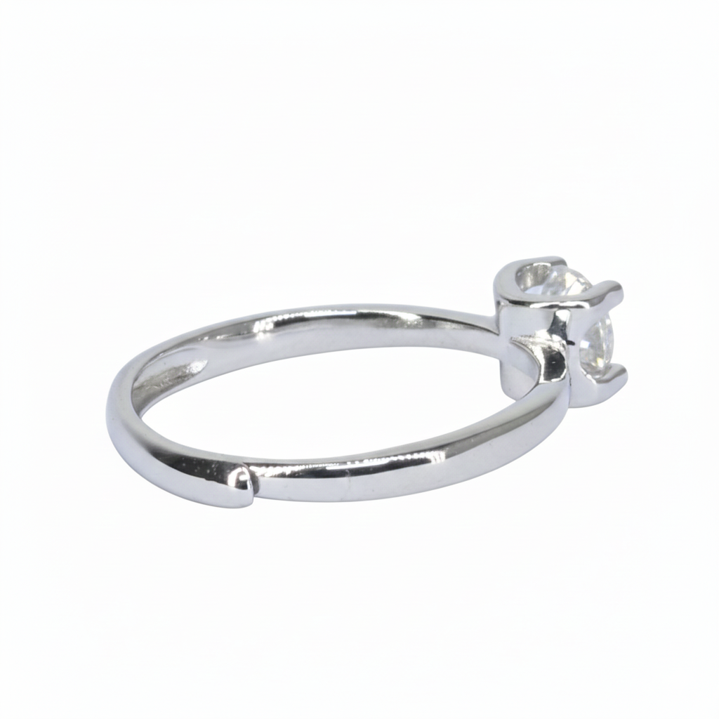 Silver Classic Solitaire (CZ) Diamond Look Adjustable ring for her