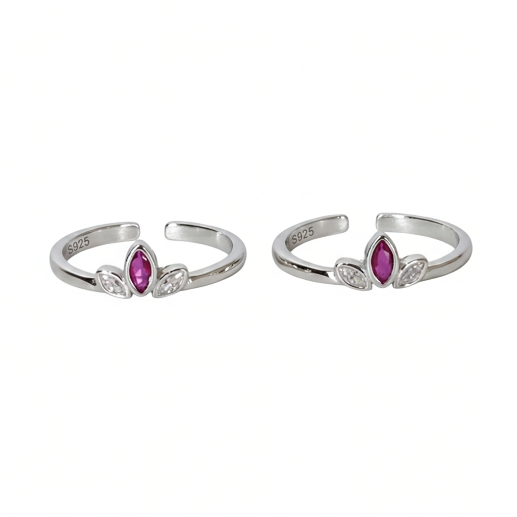 Silver Pink crown Toe ring