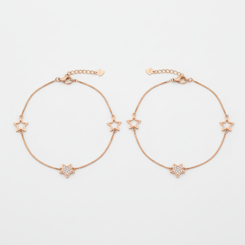 Silver Rose gold star Anklet for her
