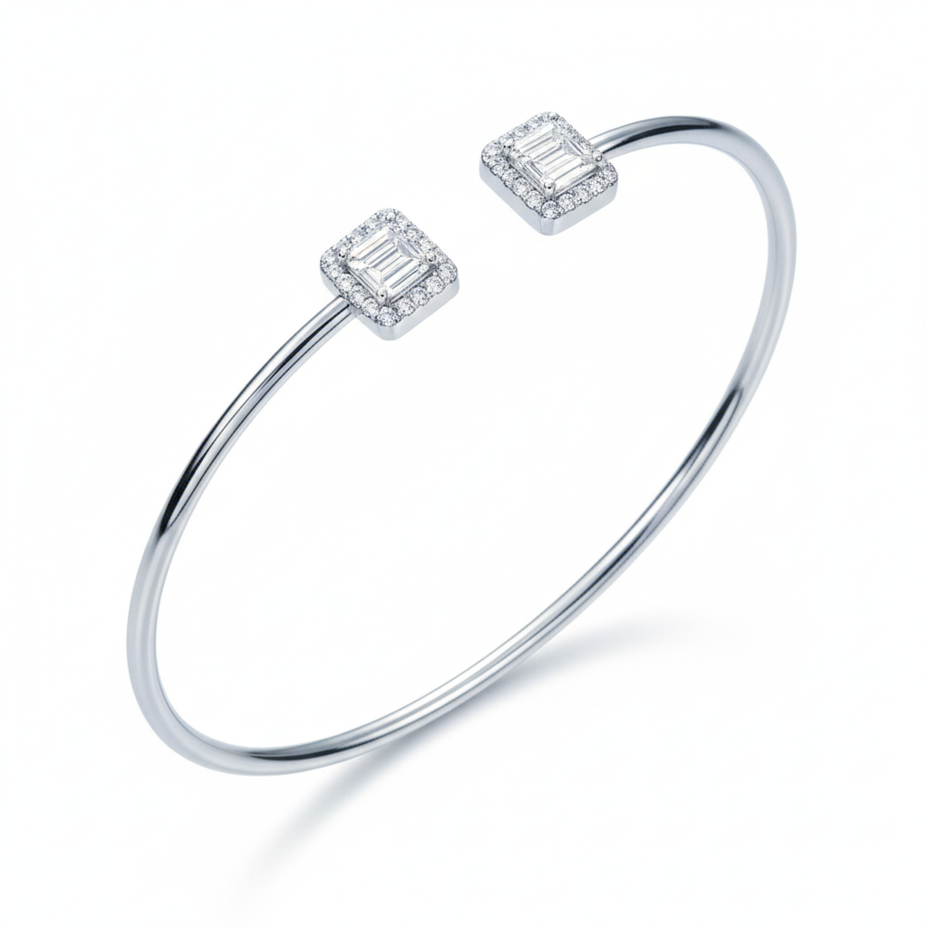 Silver White Baguette Cut Zircona Bracelet