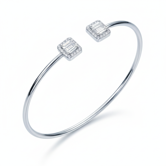 Silver White Baguette Cut Zircona Bracelet
