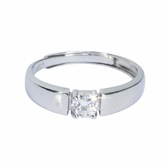 Silver Contemporary Sleek Solitaire(AD) Adjustable Ring for her