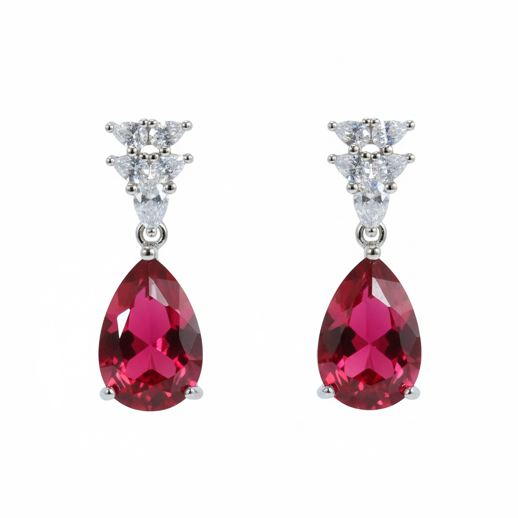 Silver Royal Red Huggie Earrings