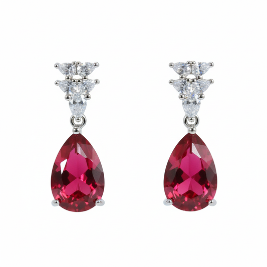 Silver Royal Red Huggie Earrings