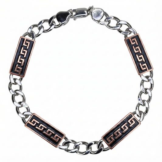 Silver Greek design black and rose gold Mens bracelet
