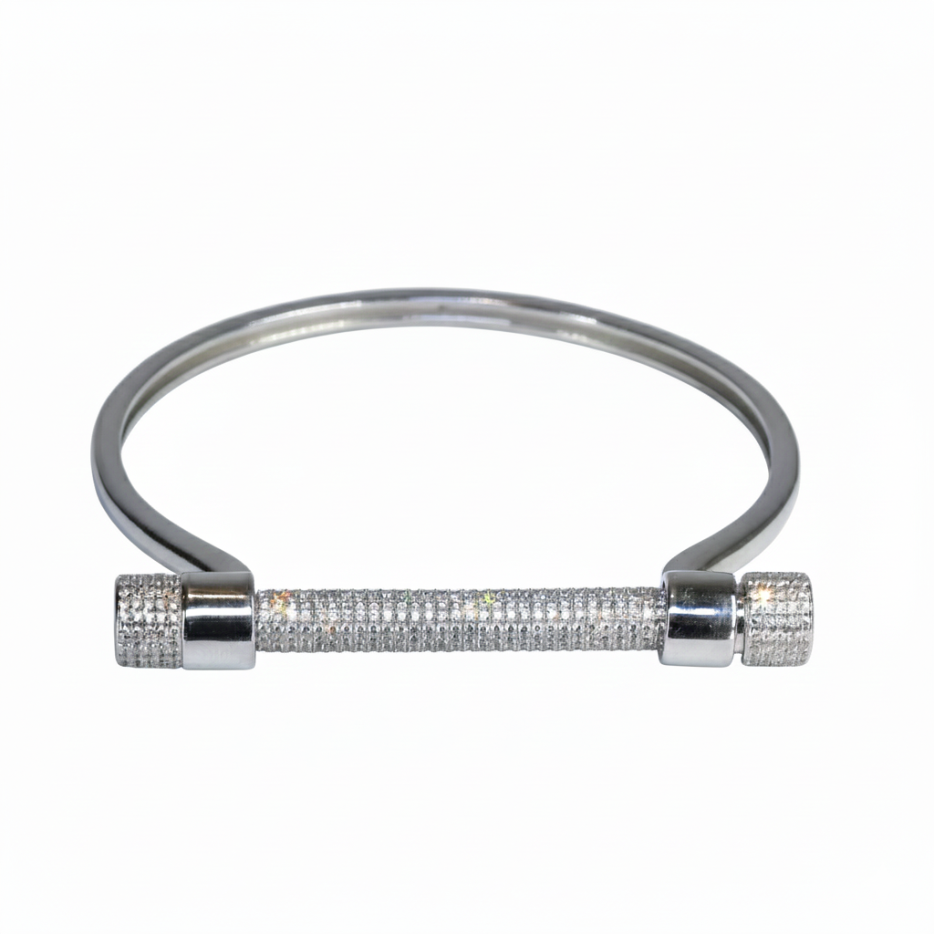 Silver Pave Screw Bar Bangle Bracelet
