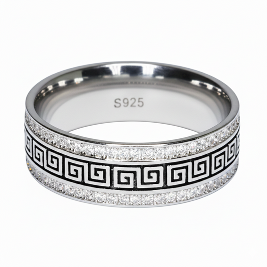 Silver Greek pattern Band ring for mens