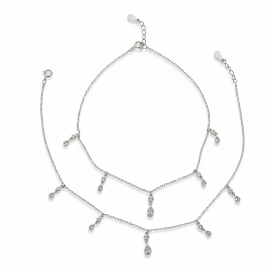 Silver Teardrop Charms Anklet for the cute her