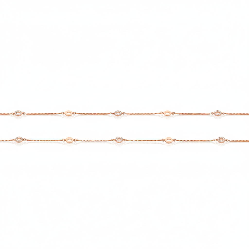 Silver Rose gold Oval Charms Anklet