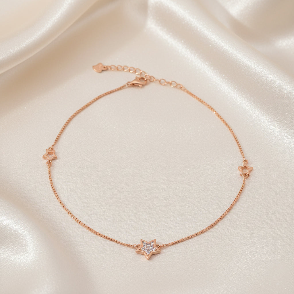 Silver Rose gold star Anklet for her