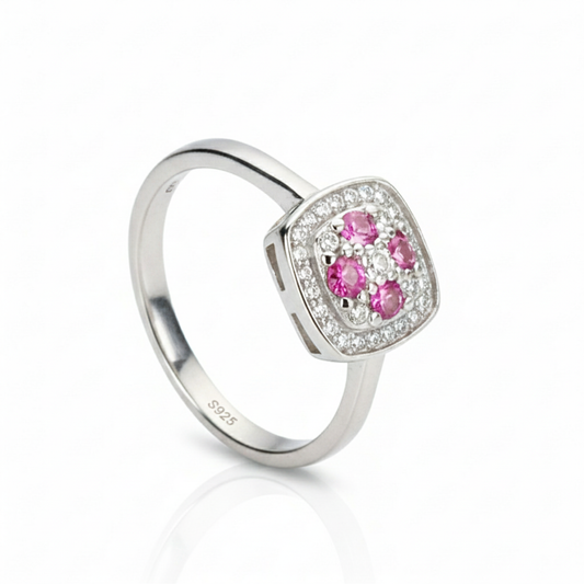 Silver Wild Rose Baguette Halo Ring For Her