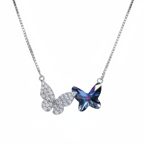 Silver Sparkling Dual Butterfly Pendant