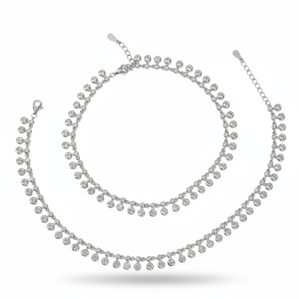 Silver Dancing light diamond cut anklet for her