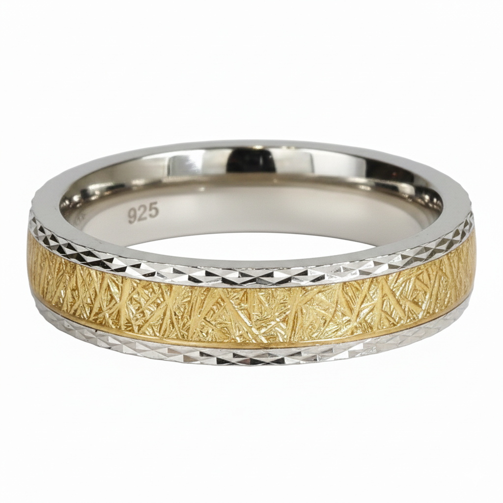 925 Two-Tone Diamond-Cut Ring For Him