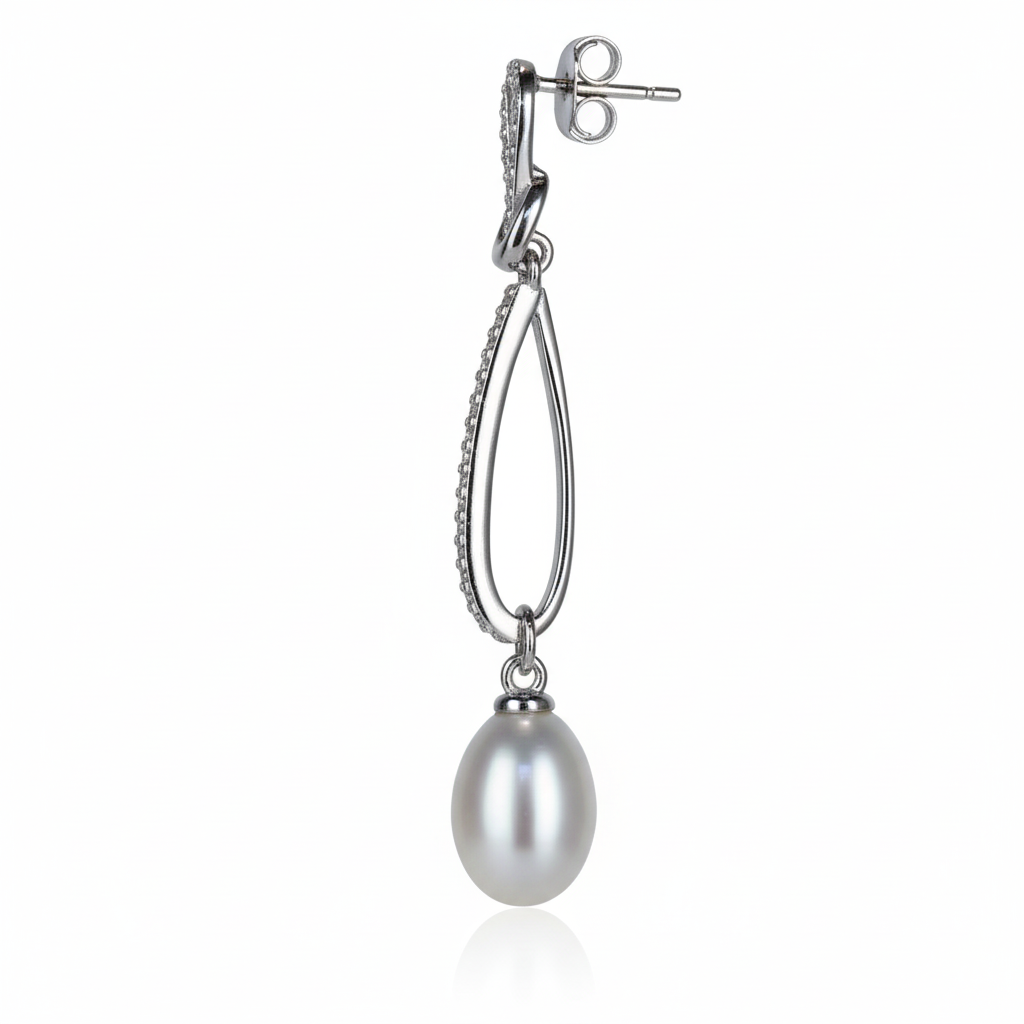 Silver Knot Pearl drop hanging Earrings