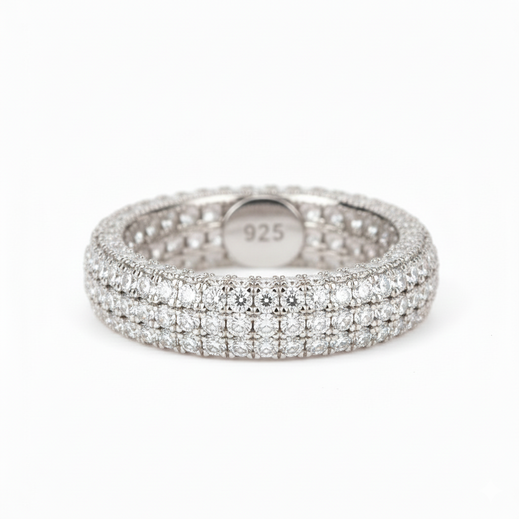 Silver Triple row Iced Eternity Band For Her