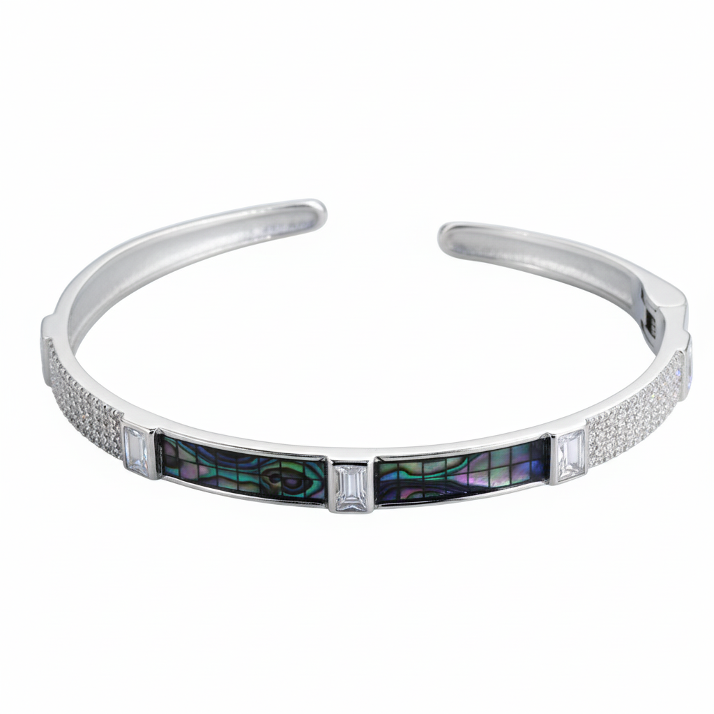 Silver Dazzling Abalone Shell Bracelet Set