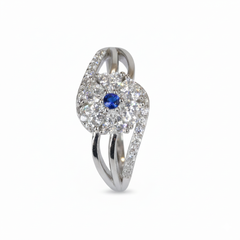Silver Midnight Pansy Heart Cluster Ring