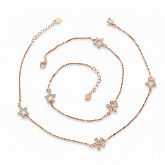 Rose gold Flower and Star Anklet