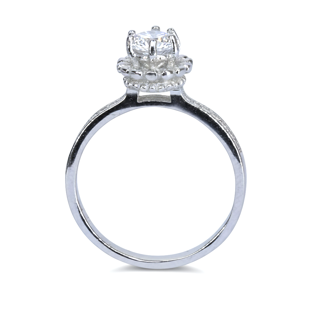 Silver Solitaire Crown Ring