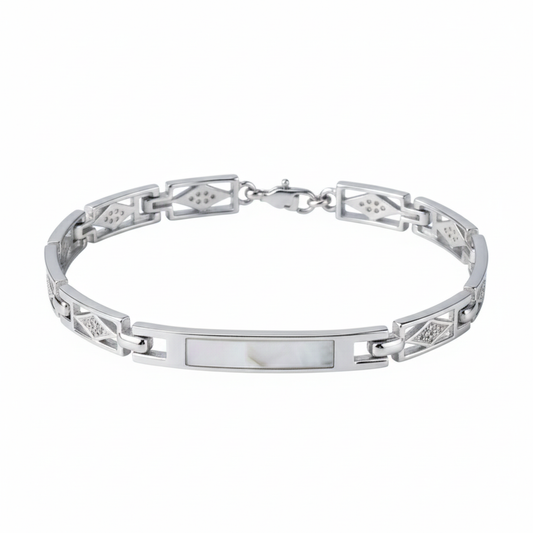 Silver Mother Of Pearl Geometric Bracelet for Him