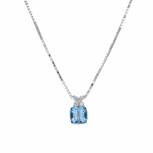 Silver Swiss Blue Crystal with floral design Chain pendant for her