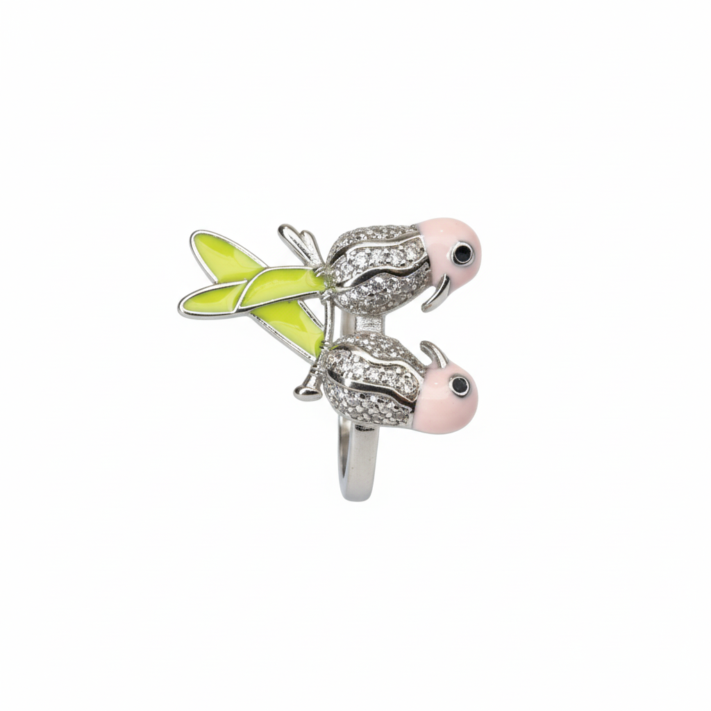 Silver Lovebirds (parrot) sterling silver ring